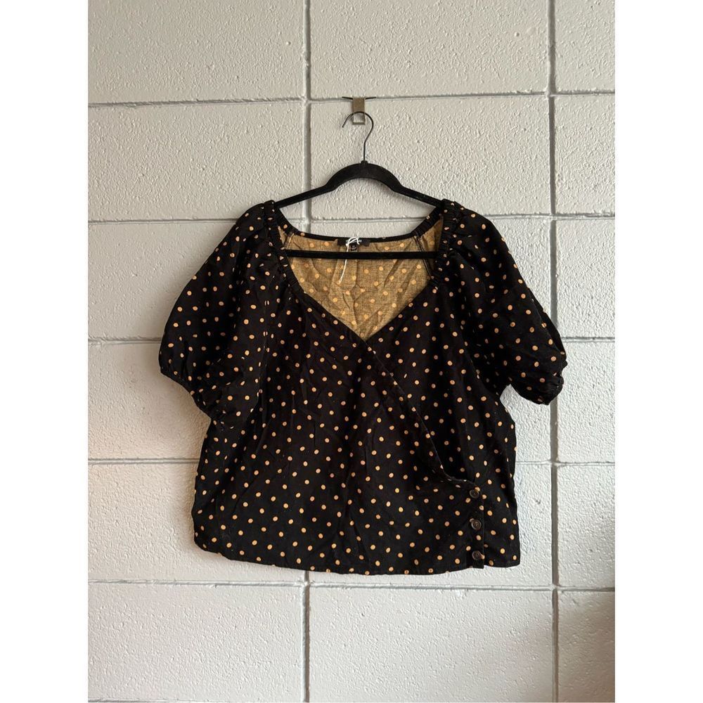 Women’s NWT Madewell Corduroy Puff-Sleeve Wrap Top in Oval Dot size XL